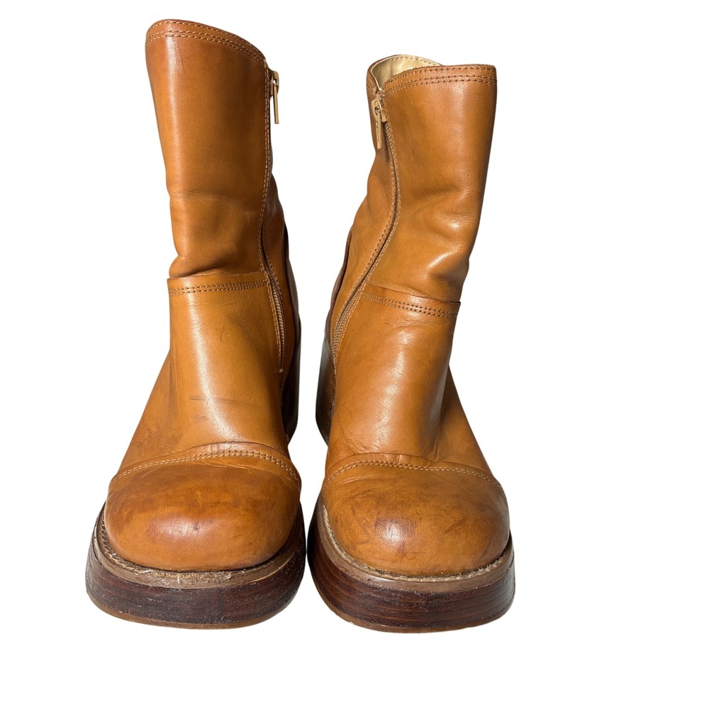Mudd Dalton Leather Platform Boots Tan Chunky Heel Y2K Grunge Size 10